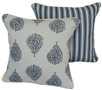 Navy and White Stripe Reversible Cushion Cover - Ornamental Blue - 2 Sizes
