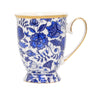 Blue and White Floral Tea or Coffee Mug AND Gold Tea Coffee Spoon