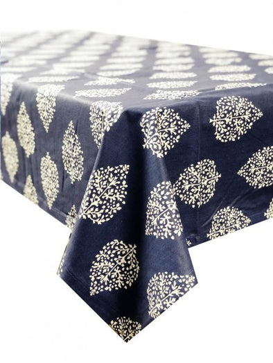 Table Cloth Navy and White 150 x 250 cm 100% Cotton Acrylic Coat Hamptons Style