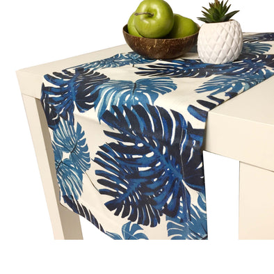 Blue and White Tropical Table Runner with Acrylic Backing