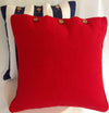 Bright Red Solid Colour Cotton Linen Cushion Cover - Reddy Red with Mode Navy and White Stripe