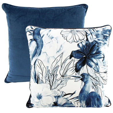 Blue Waterbird Velvet Cushion - 50 x 50 cm