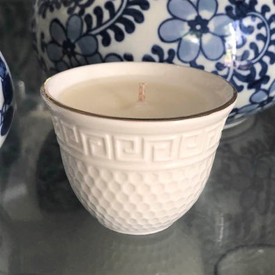 Candle in Small Round Porcelain Cup - Champagne and Strawberries