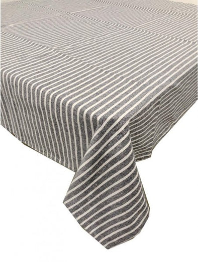 Table Cloth Grey and White Stripe 100% Cotton 150 x 250 cm Hamptons Coastal Style