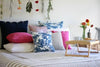 Bright Pink Cushion Cover Fuchsia with Sara, Navy and Ohara Bed Runner
