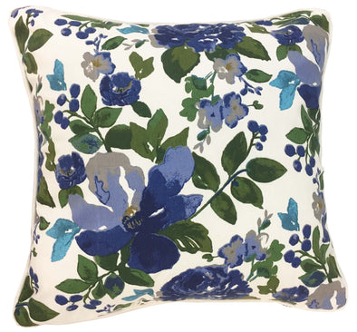 Indigo Blue and Off White Floral Cushion Cover - 40 x 40 cm