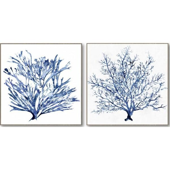 Set of 2 Blue Coral Wall Art - 82 x 82 cm