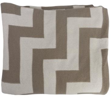 Mocha Beige and White Stripe Chevron Pattern Knitted Throw Blanket - Geo Pulse