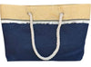 Navy Blue Large Canvas Beach Shopping Bag Front with Braid and Fringe Trim
