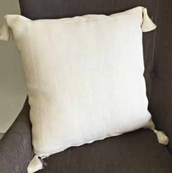 Off White Cushion Cover with Tassels - Linen Herringbone Hamtpons Textured