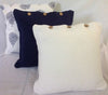 Off White Solid Colour Cotton Linen Cushion Cover with Navy and Ornamental Blue