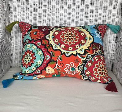 Bright Multi Colour Boho Pattern Cushion Cover with Tassels - Otto