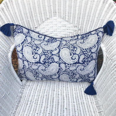 Navy and White Paisley Cushion Cover 40 x 55 cm