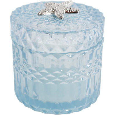 Blue Glass Jar/Trinket Box with Silver Starfish on Lid