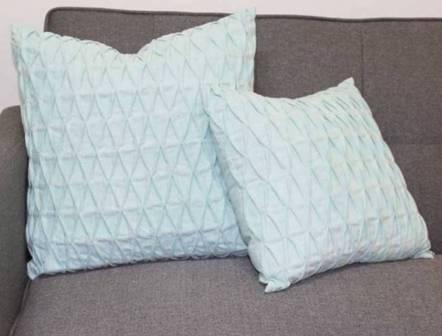 Pale Aqua Sky Blue Solid Colour Nip and Tuck Textured Cushion Cover - Gracie Sky