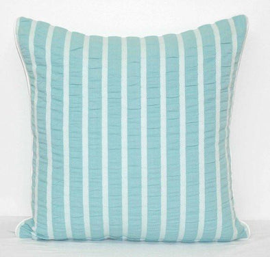 Pale Sky Blue and White Stripe in Ruched Seersucker Cotton Cushion Cover - Parker Sky