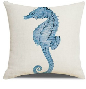 Seahorse Cushion in Navy, Blue and Off White 45 cm x 45 cm