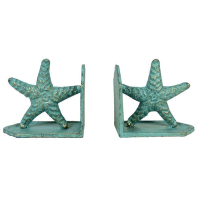 Starfish Book End Set - Antique Blue and Gold