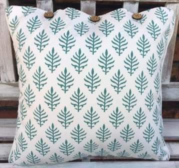 Teal Green and White Leaf Pattern Cushion Cover