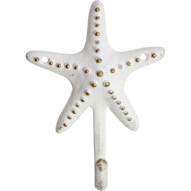 Starfish Wall Hook in White with Gold - 20 cm H