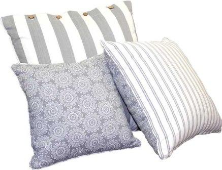 Pale Grey and White Cushion Cover Reversible Stripes and Paisley Boho Pattern Cotton